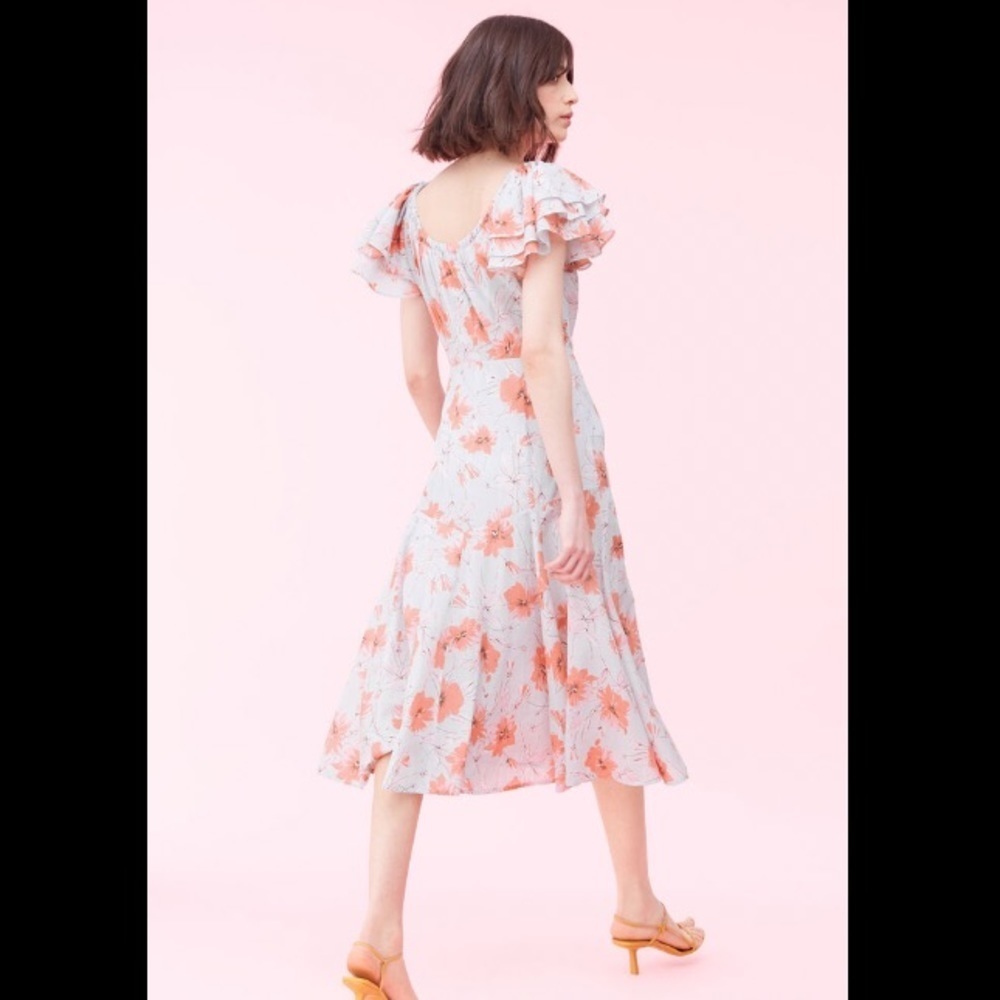 La Vie Rebecca Taylor Womens LOUISE Gray Pink Floral A Line Dress Size XS - Picture 2 of 10